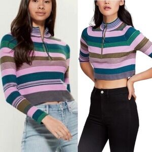 Free people stripe rip tide mock neck sweater